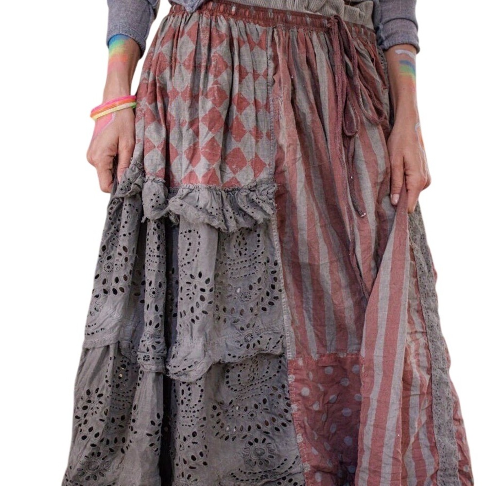 Magnolia Pearl Boho Gray Zima Skirt Eyelet Lace Stars Diamonds Stripes NWT